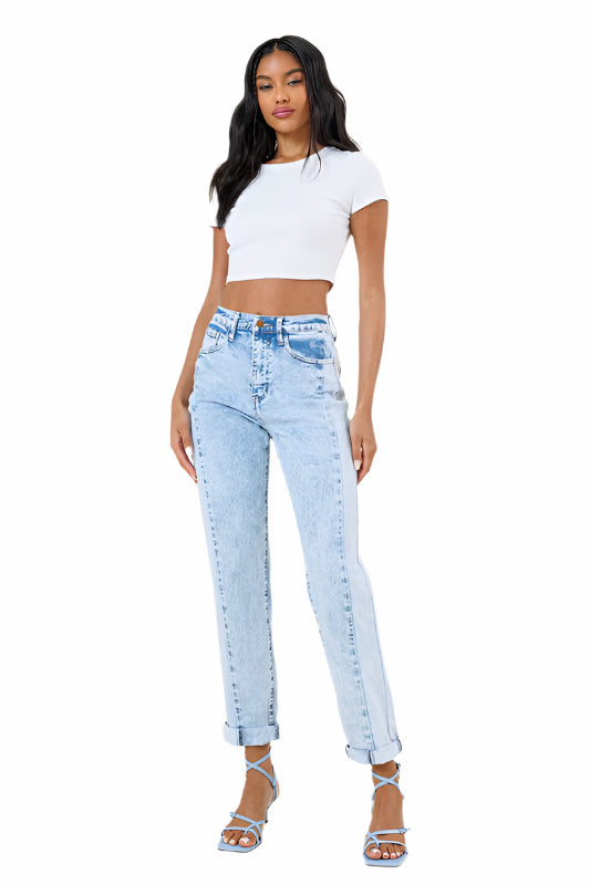 High-Rise Color Block Boyfriend Jeans