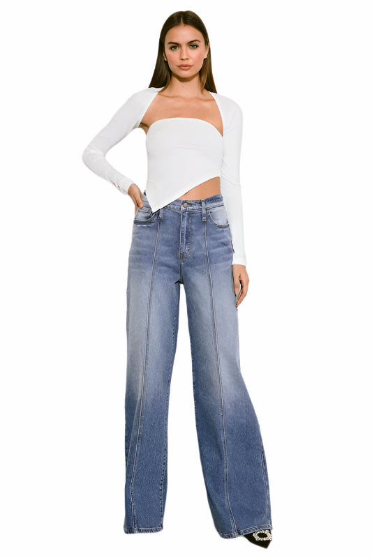 High Rise Center Line Wide Jeans