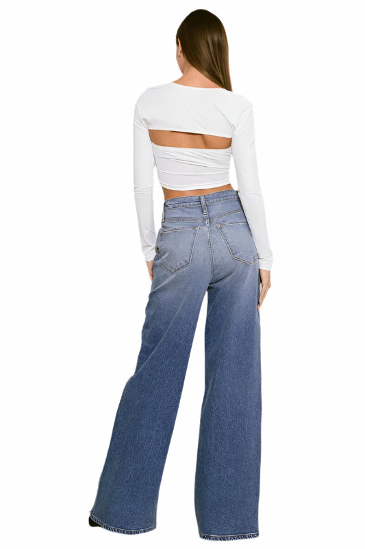 High Rise Center Line Wide Jeans