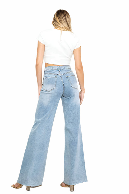 Criss Cross High Waisted Wide Leg Jeans