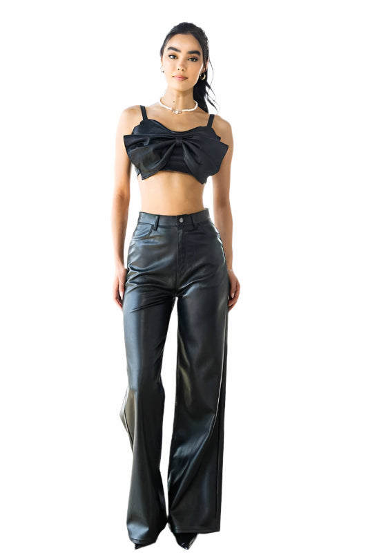 Vegan Leather Wide Leg Pants