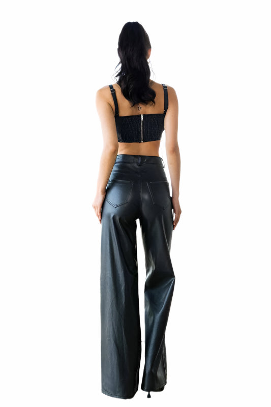 Vegan Leather Wide Leg Pants