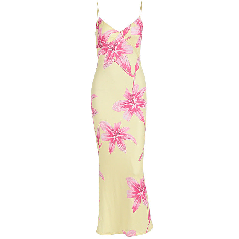 V-neck Brace Backless Slimming Dress