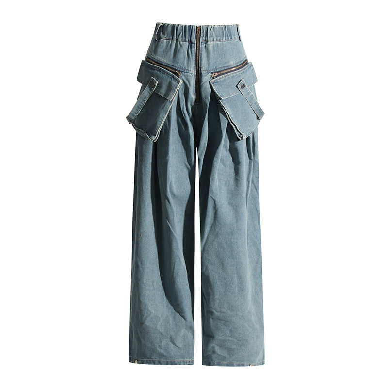 Large Pocket Decorative Wide Leg Pants