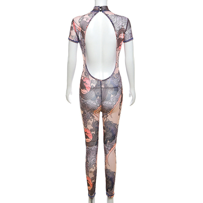 Mesh Floral Print Jumpsuit