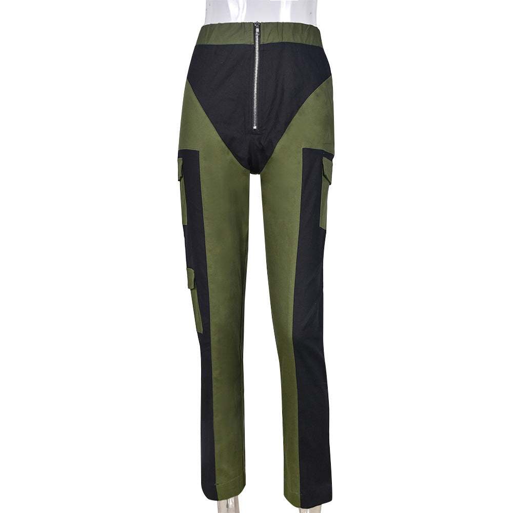 Zipper Elastic Waist Pants