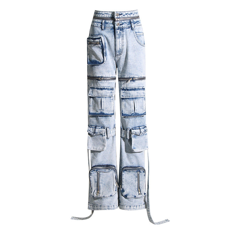 Niche Design Patchwork Pocket Jeans