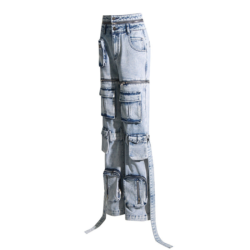 Niche Design Patchwork Pocket Jeans