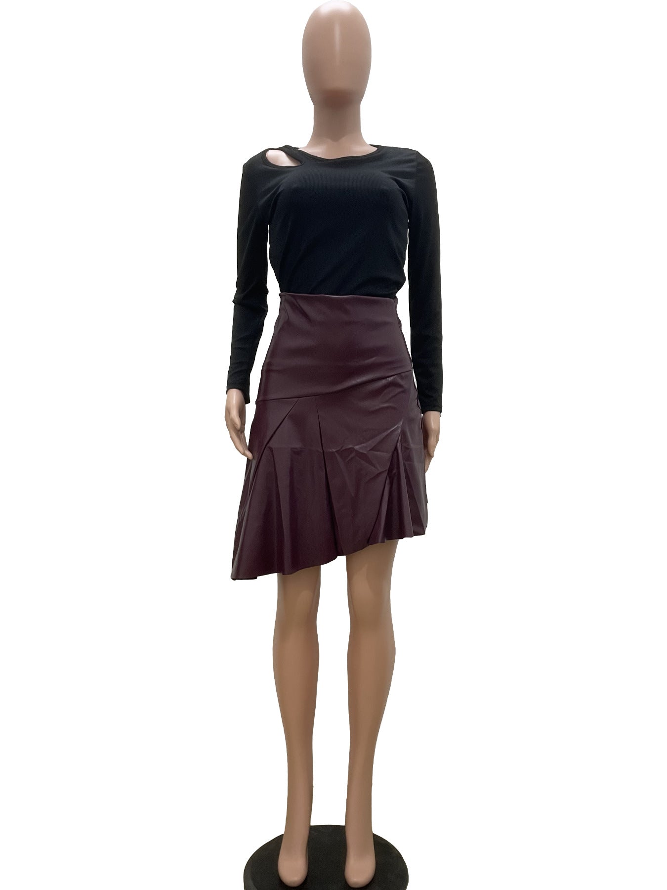 Faux Leather Stitching Leather Skirt