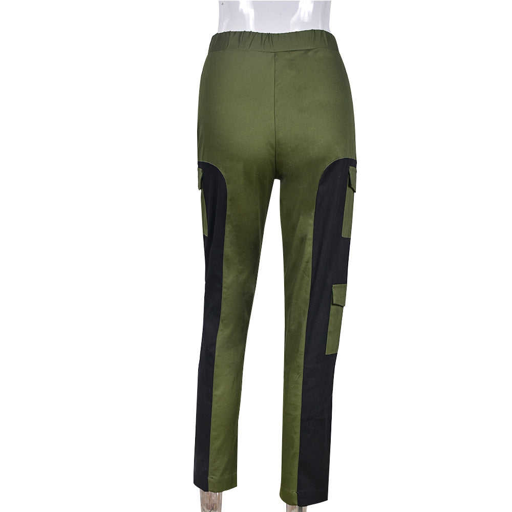 Zipper Elastic Waist Pants