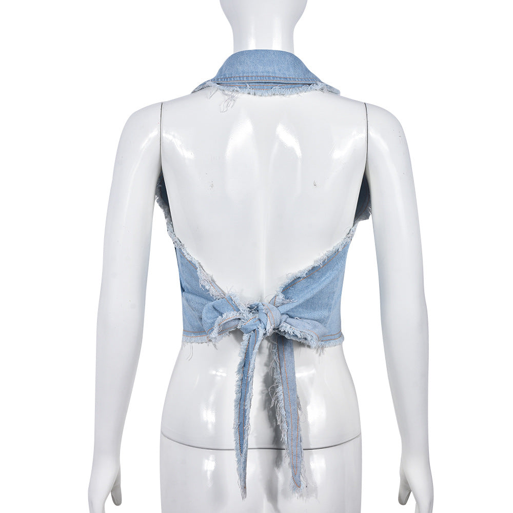 Denim High Waist Vest