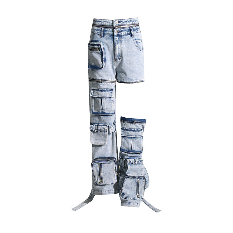 Niche Design Patchwork Pocket Jeans
