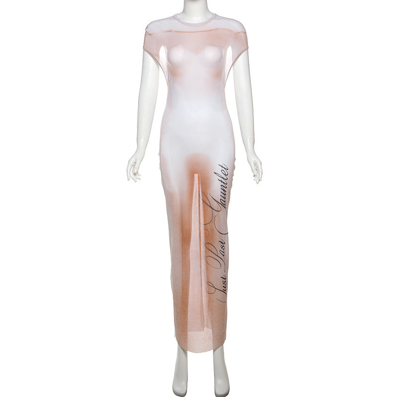 Letter Graphic Printing Slim Sheath Dress