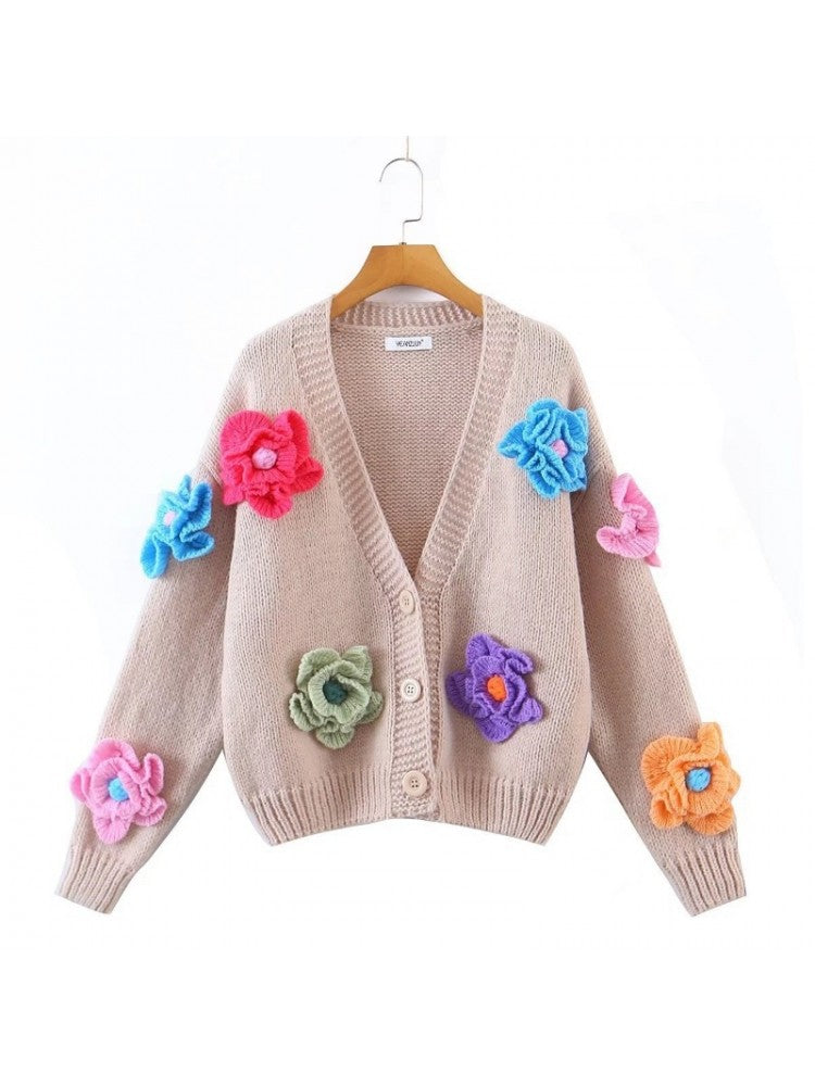 Embroidery Floral Patchwork V Neck Cardigan