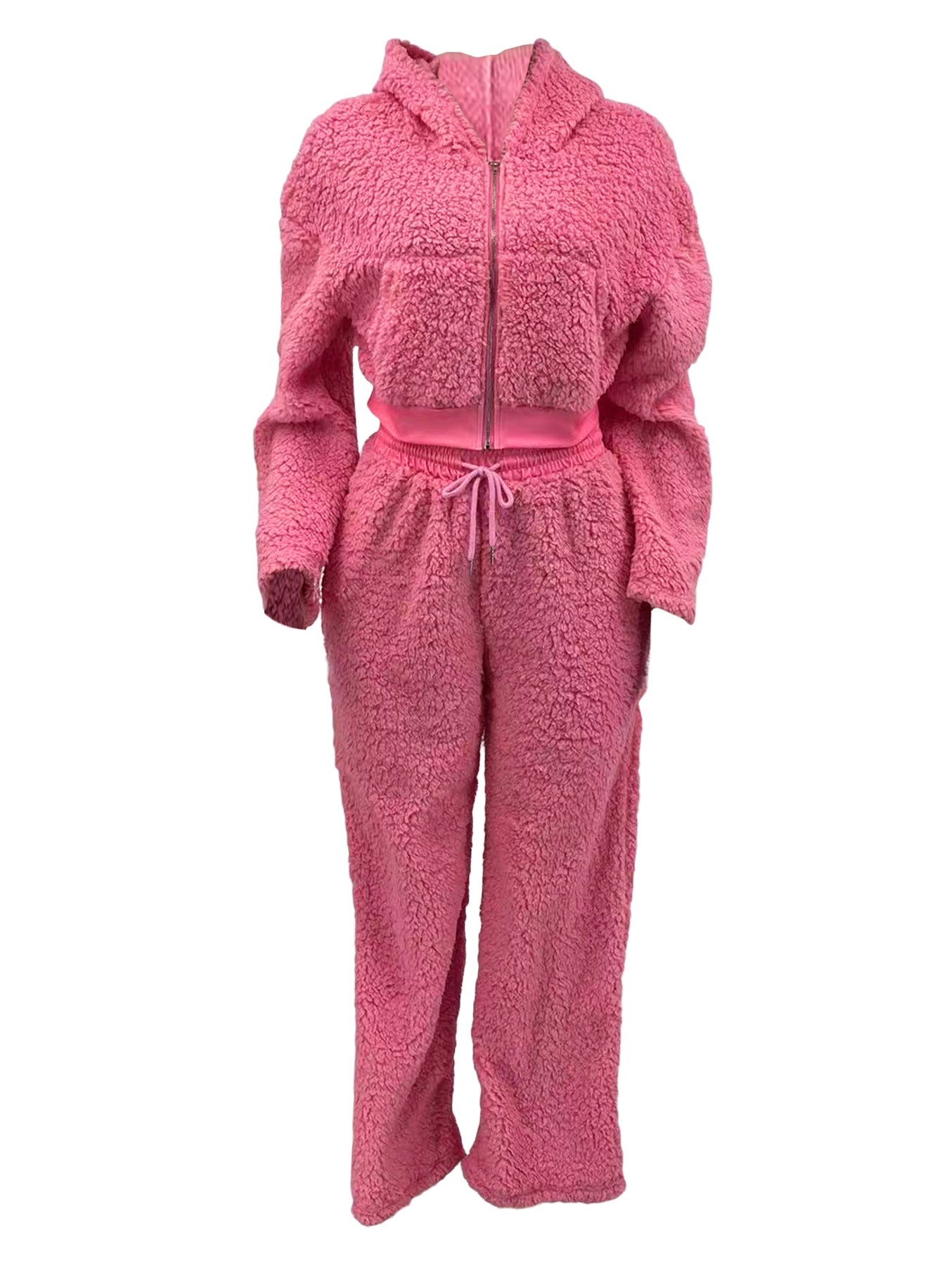 Patchwork Fluff Hooded Trouser Set