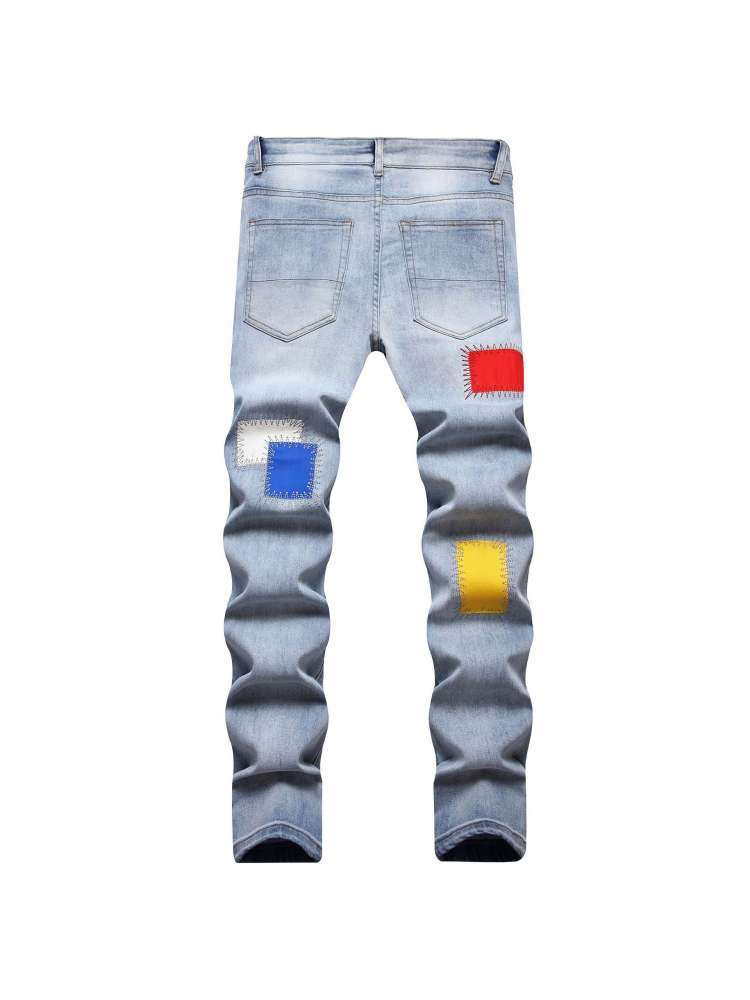 Colorblock Embroidery Jeans