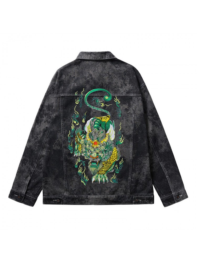 Embroidery Lapel Denim Jacket