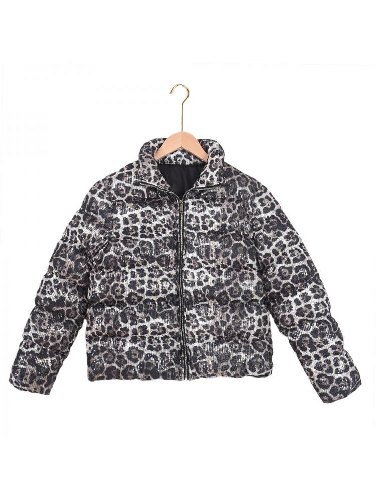 Leopard Pattern Stand Collar Long Sleeve Coats