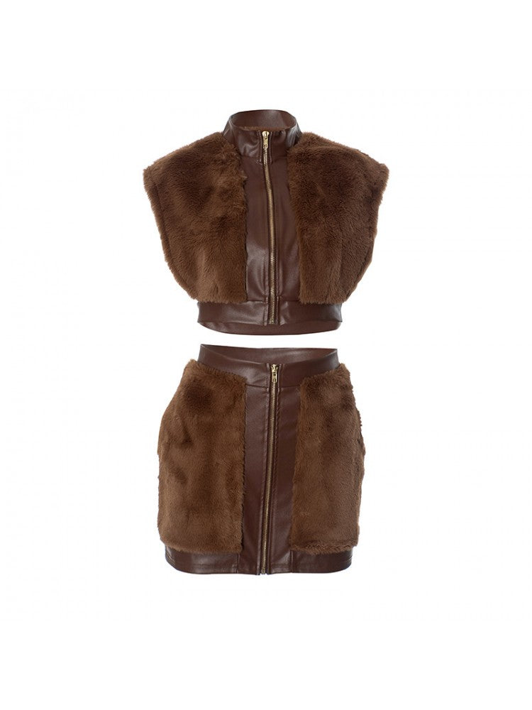 Fluffy Fur Leather Set